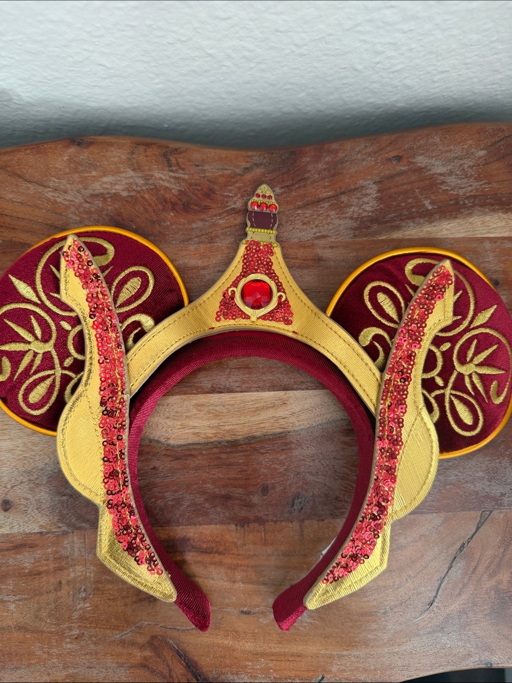 Rare Padme Embroidered Red and Gold Decorative Disney Ear Headband